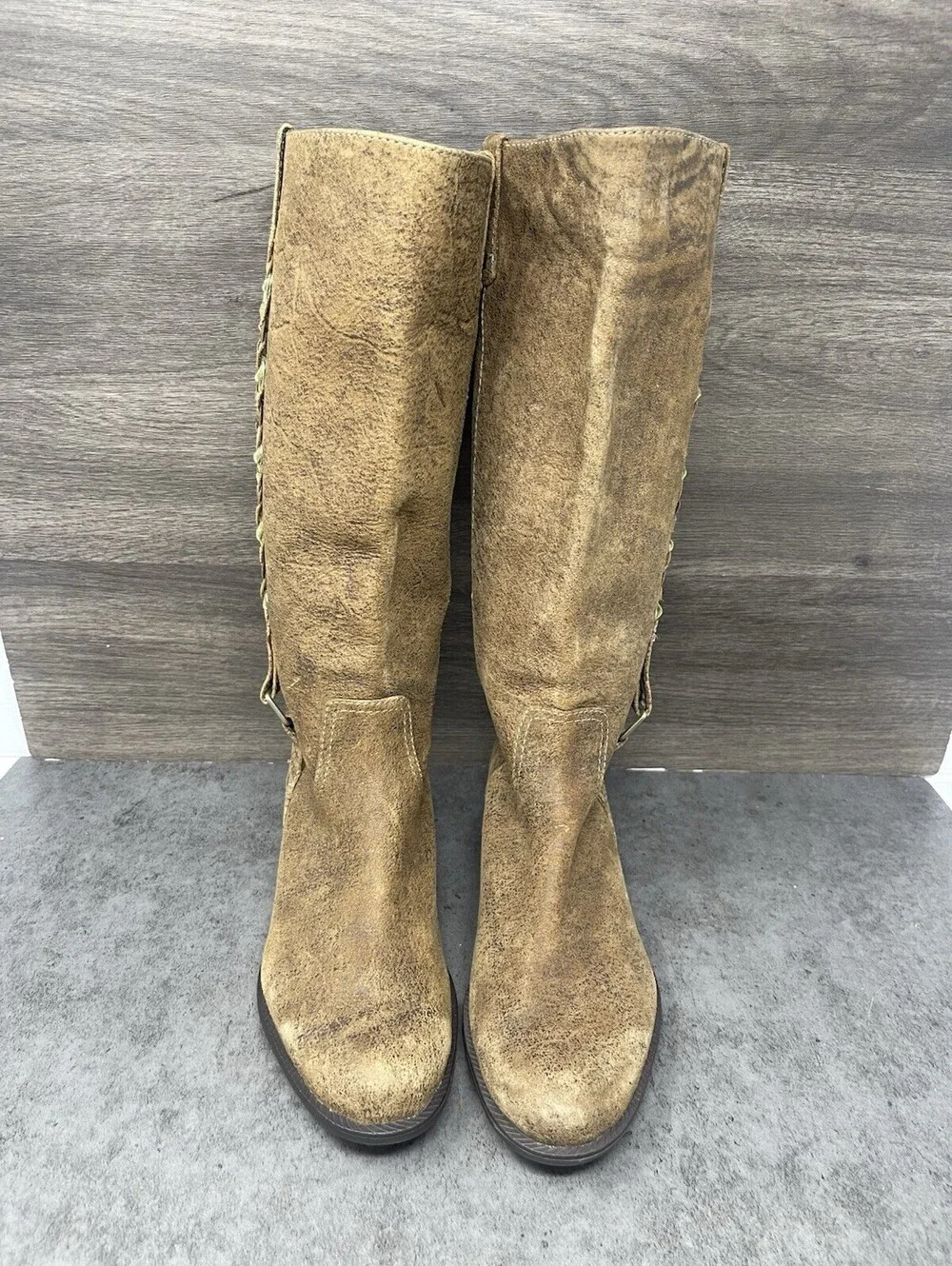 Clarks Artisan Brown Leather Tall Boots Womens Size 5 Slip On Riding